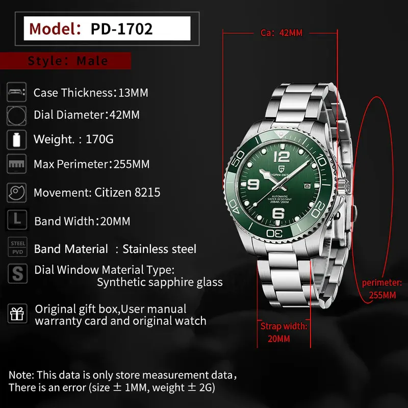 Pagani Design HydroConquest Green Dial Men's Watch-  PD-1702
